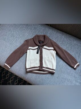 33 Degrees Kids Brown & Cream Knit Button-Up Sweater Jacket